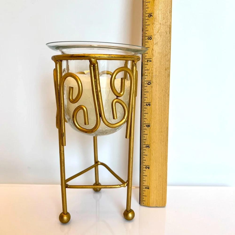 Vintage Brass Color Metal 7.5 inches Tall Candle Holder with Candle.  New in Box
